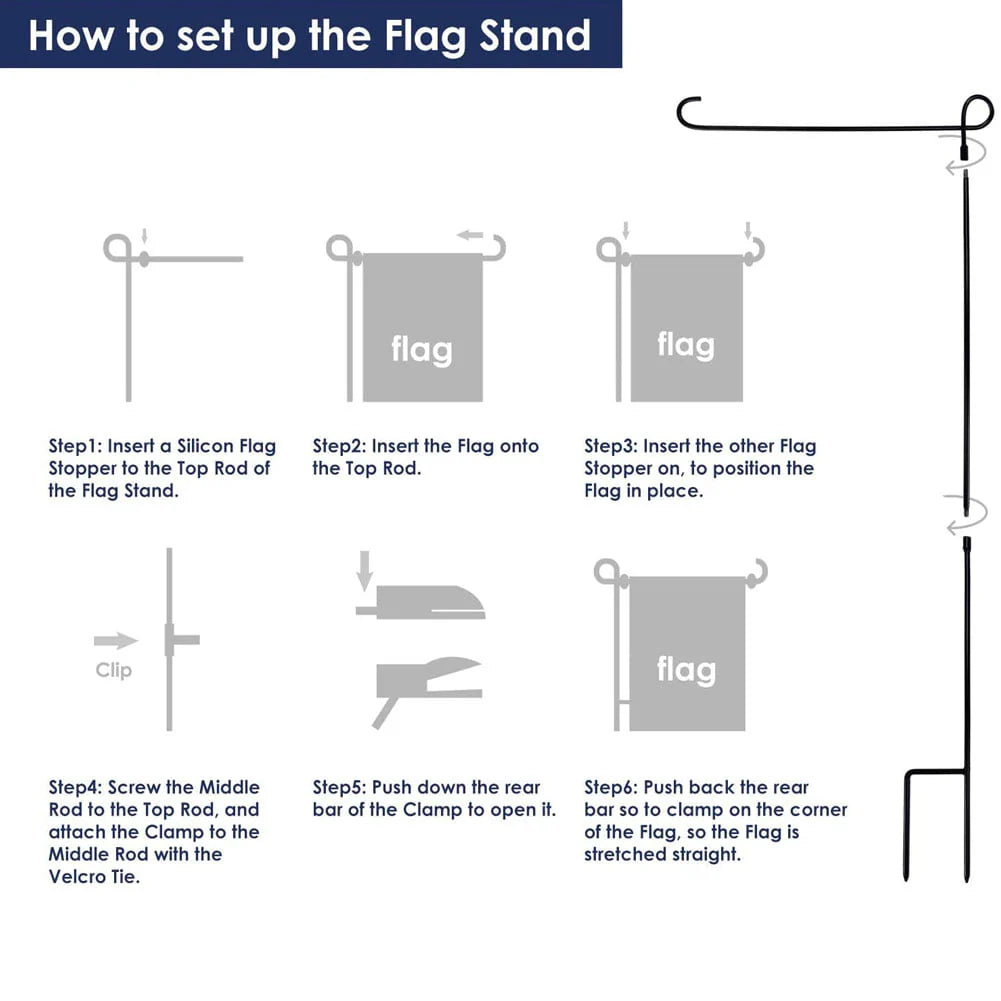 SHARE&CARE Garden Flag Stand, Garden Flag Pole Holder with one Tiger Clip and two Spring Stoppers for Garden and Home Decoration 12 x 18 Inches without flag