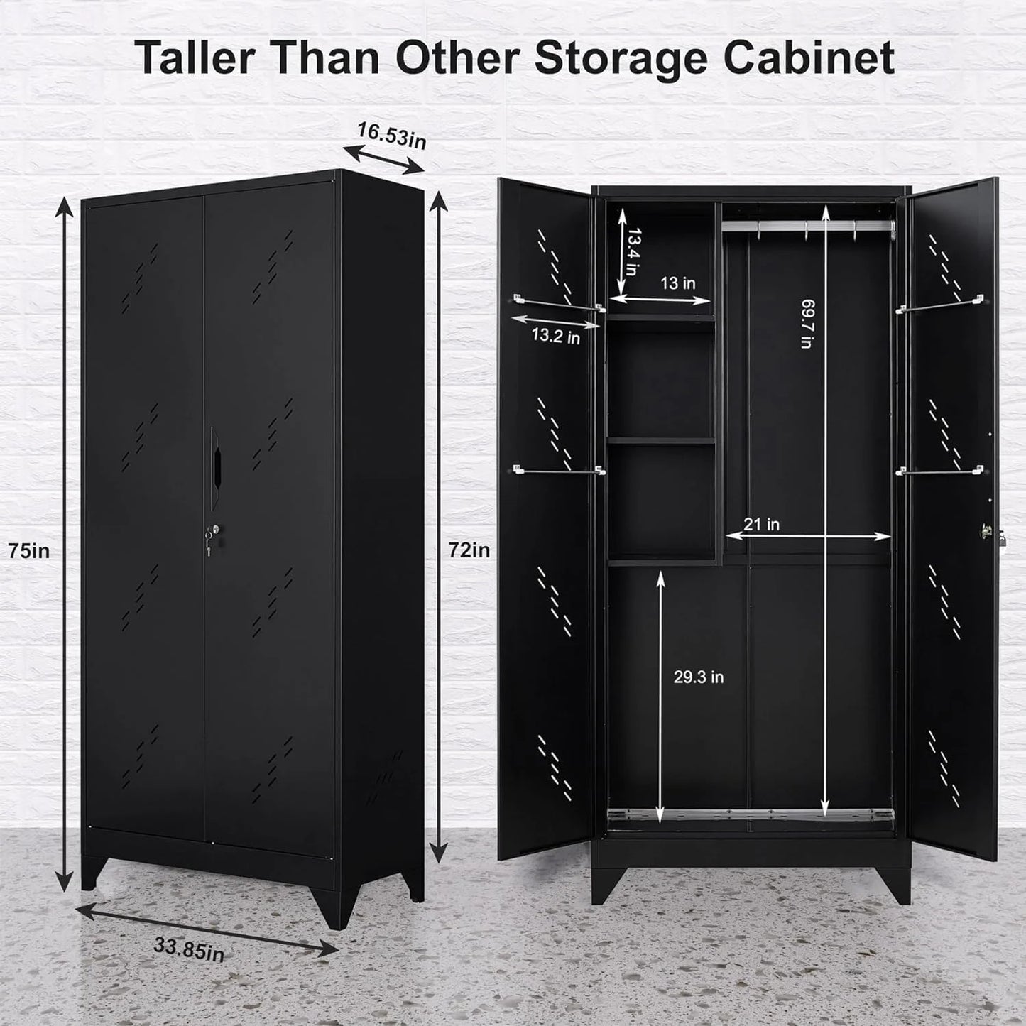 Metal Storage Cabinet with Locking Doors & Shelves, Outdoor Storage, Heavy Duty Cleaning Tool Organizer for Garage, Office, Warehouse