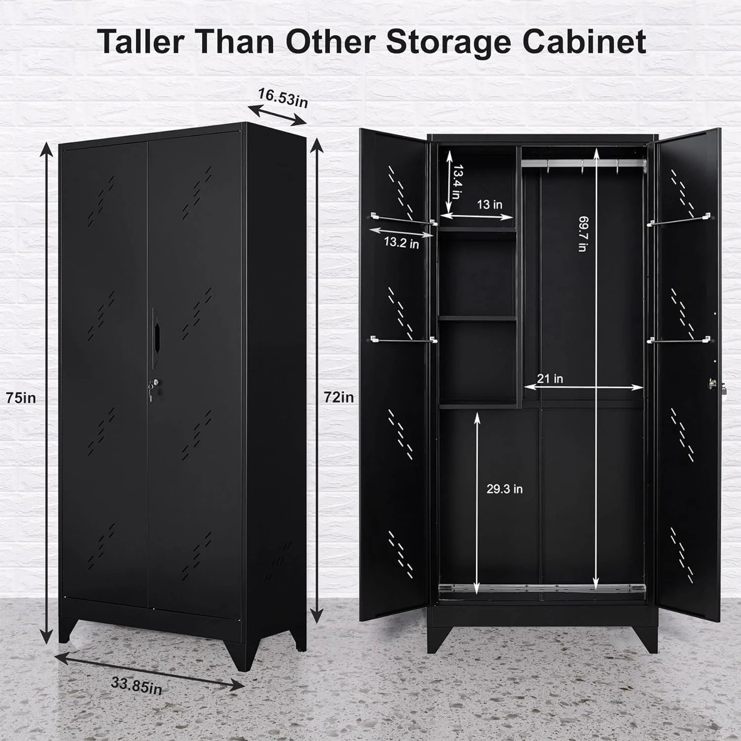 Metal Storage Cabinet with Locking Doors & Shelves, Outdoor Storage, Heavy Duty Cleaning Tool Organizer for Garage, Office, Warehouse