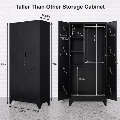 Metal Storage Cabinet with Locking Doors & Shelves, Outdoor Storage, Heavy Duty Cleaning Tool Organizer for Garage, Office, Warehouse