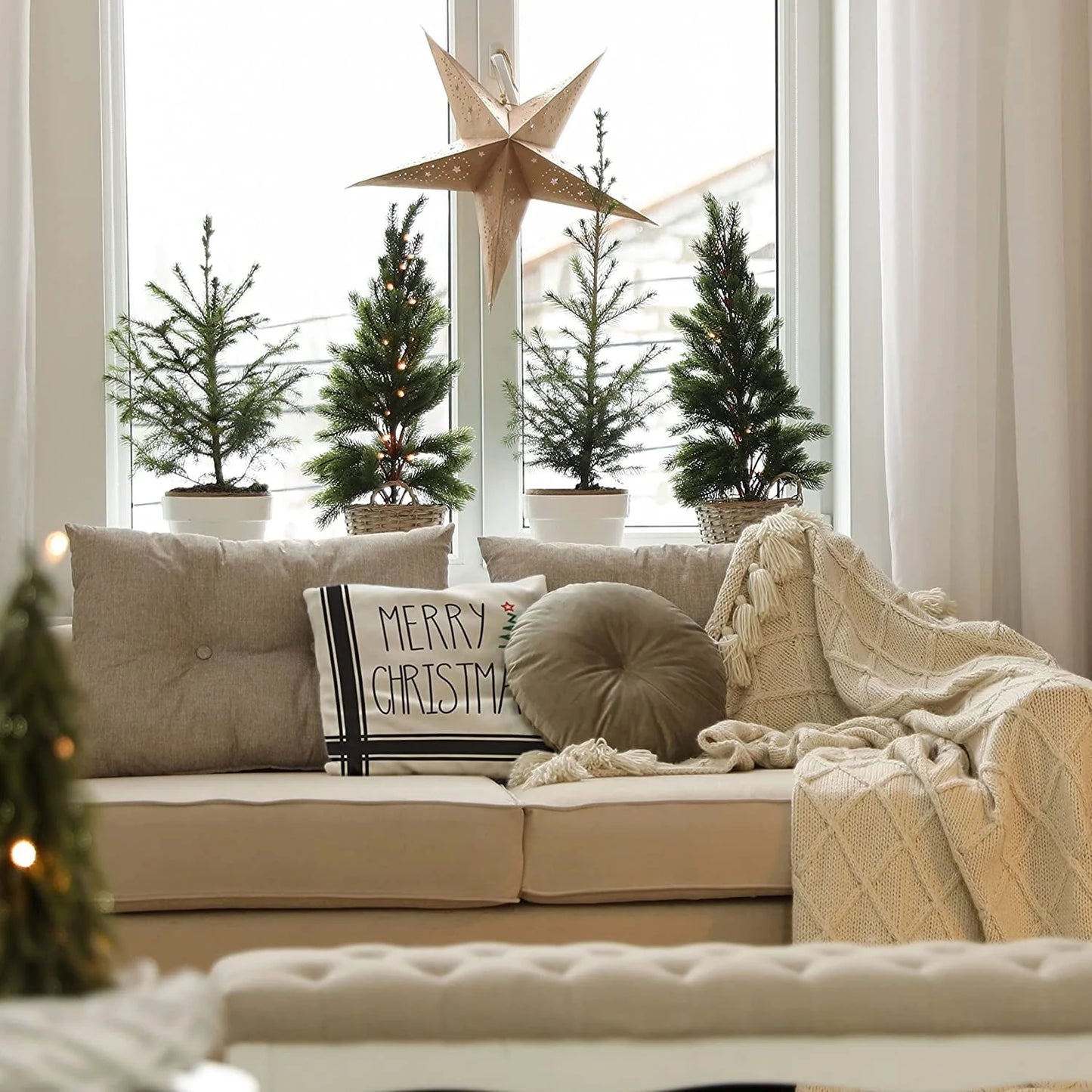 Husfou 4pcs Christmas Pillow Covers, 18x18 inch Linen Buffalo Plaid Merry Christmas Throw Pillowcase for Couch Xmas Winter Holiday Home Decorations