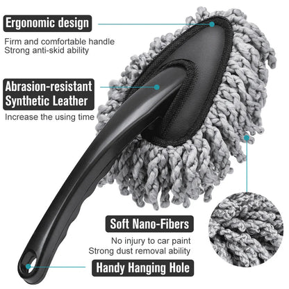 Multi-Functional Microfiber Car Duster Interior & Exterior Dash Dust Cleaner, Cleaning Detail Brush Dusting Washing Tool Kit for Car Home Kitchen Computer California Cleaning Products