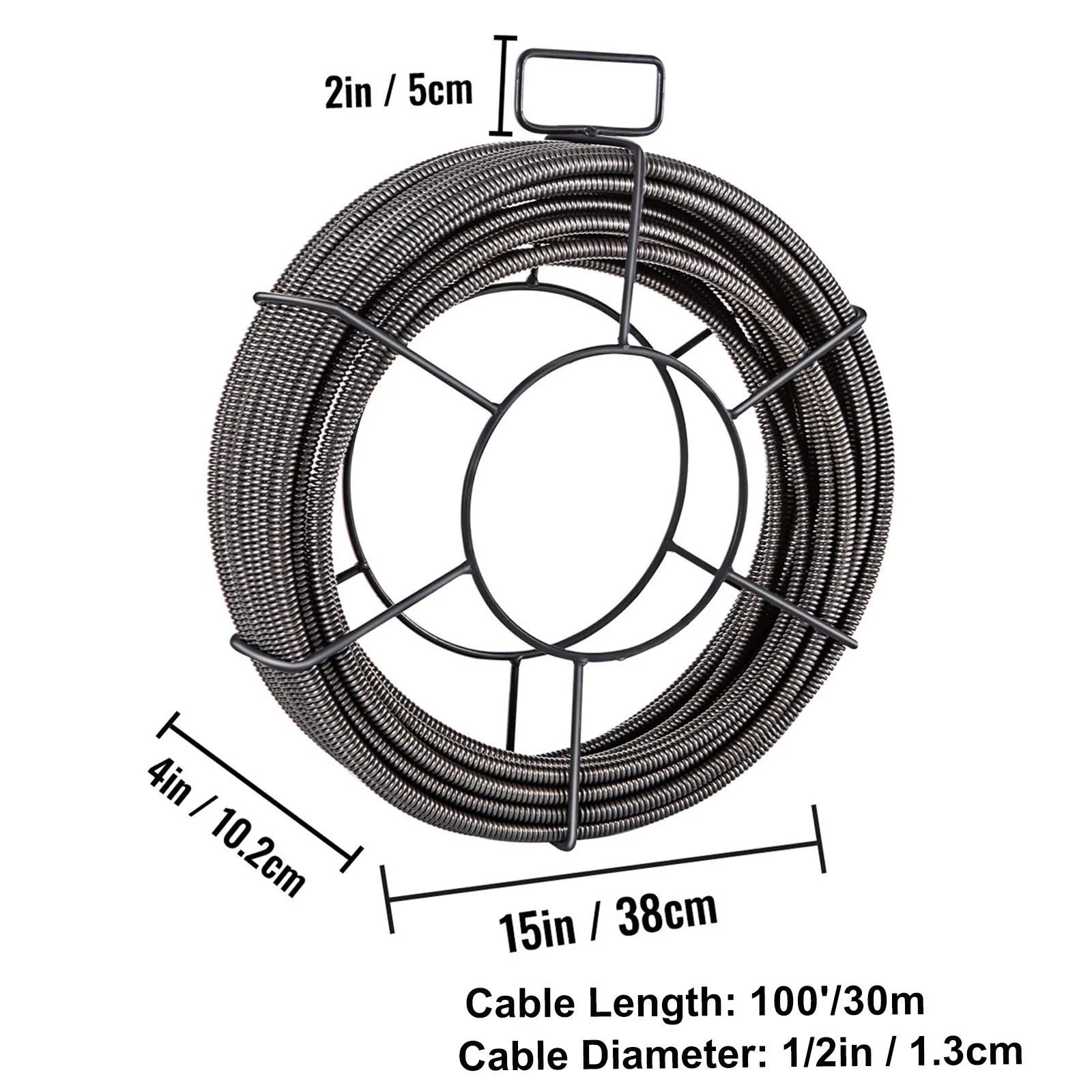 KFFKFF 100 Ft x 1/2 In Solid Core Sewer Line Cleaning Cable, Efficient Pipe Auger Snake for Clog Removal