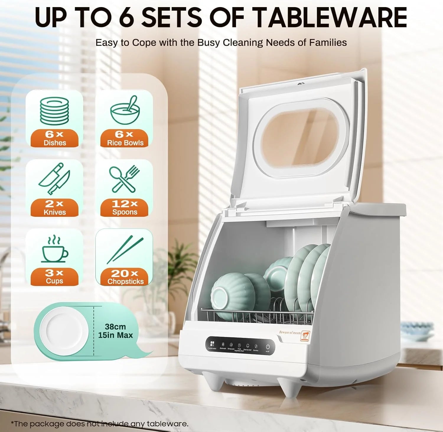 Mini Countertop Dishwasher, 1200W Portable Dishwasher, 5 Washing Progra, 360�� Rotating Deep, Cleaning Tabletop Dishwasher, Mini Dishwasher for Houses, Dorms, Offices, RV