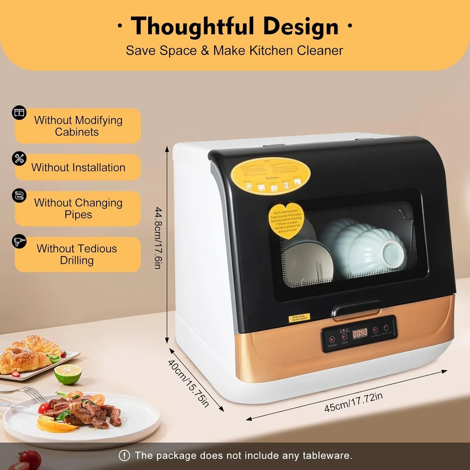 1200W Kitchen Countertop Dishwasher, Portable Mini Dishwashe 360�� Streak-Free Deep Cleaning, 4 Washing Programs Automatic Dish Washing Machine for Home, Apartment, Black