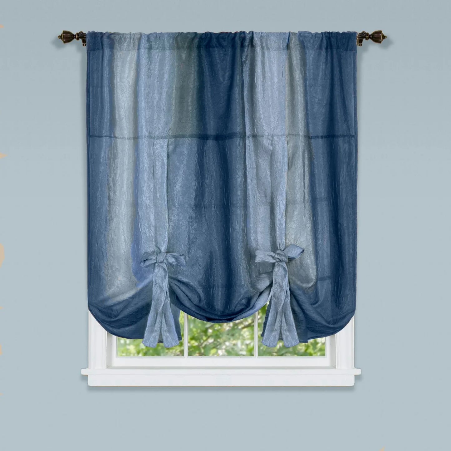 Designer Home Ombre Window Curtains, Modern Semi-Sheer Window Curtain Drape Shade Panels, Window Treatment for Livingroom, Bedroom and Kitchen, 50" x 63" Tie-Up Shade Blue