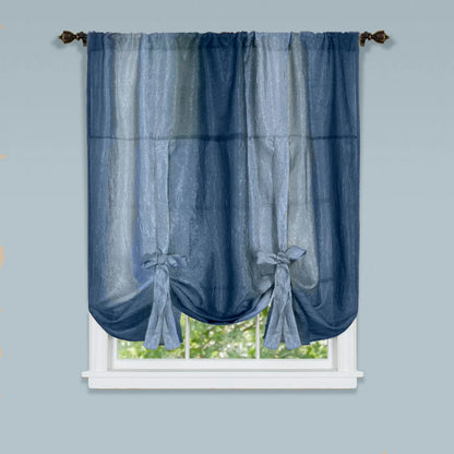 Designer Home Ombre Window Curtains, Modern Semi-Sheer Window Curtain Drape Shade Panels, Window Treatment for Livingroom, Bedroom and Kitchen, 50" x 63" Tie-Up Shade Blue