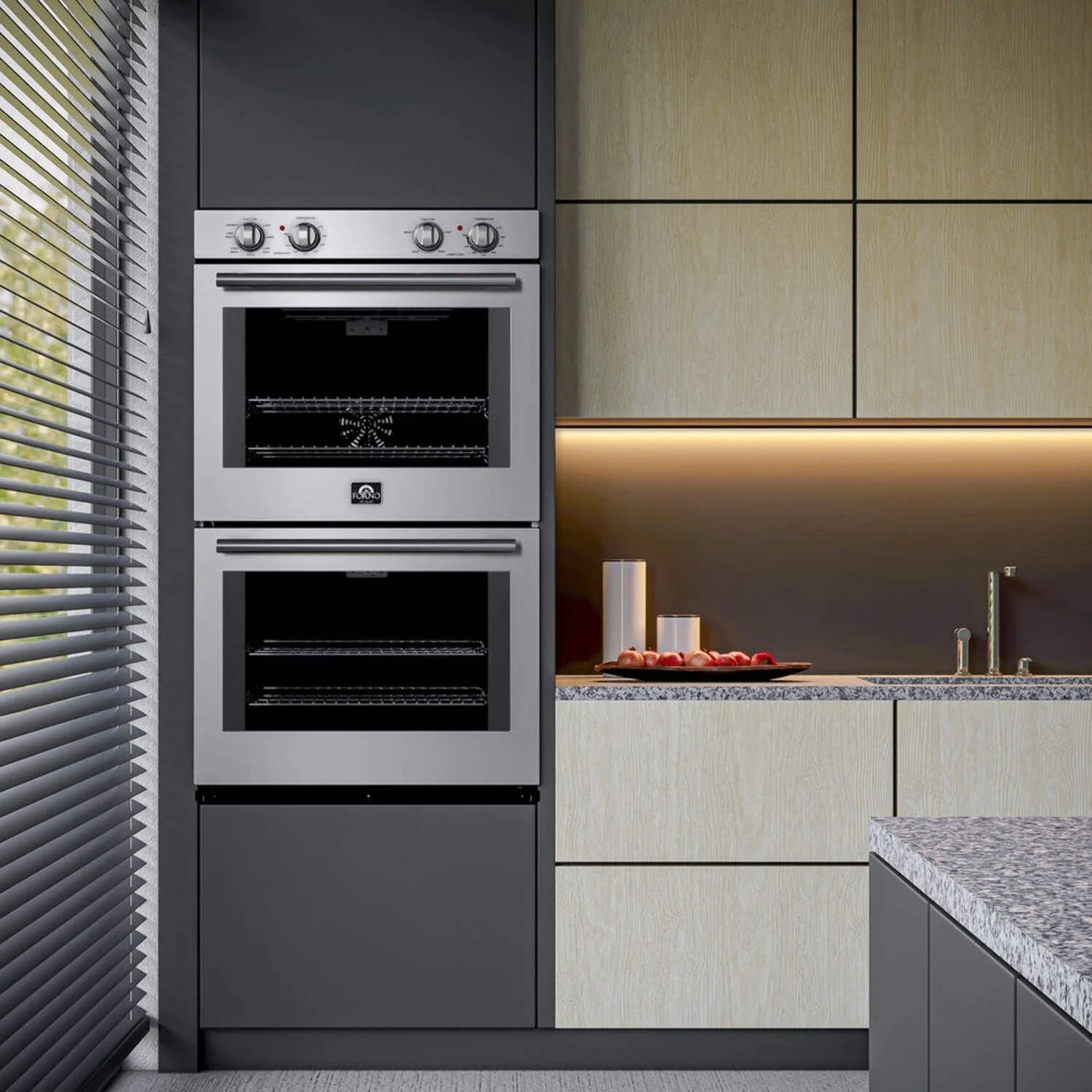Forno Vomero 30-Inch Double Wall Oven, Stainless Steel, 10 cu.ft Total Capacity, 7100W Convection, Mechanical Controls, Self-Cleaning Function