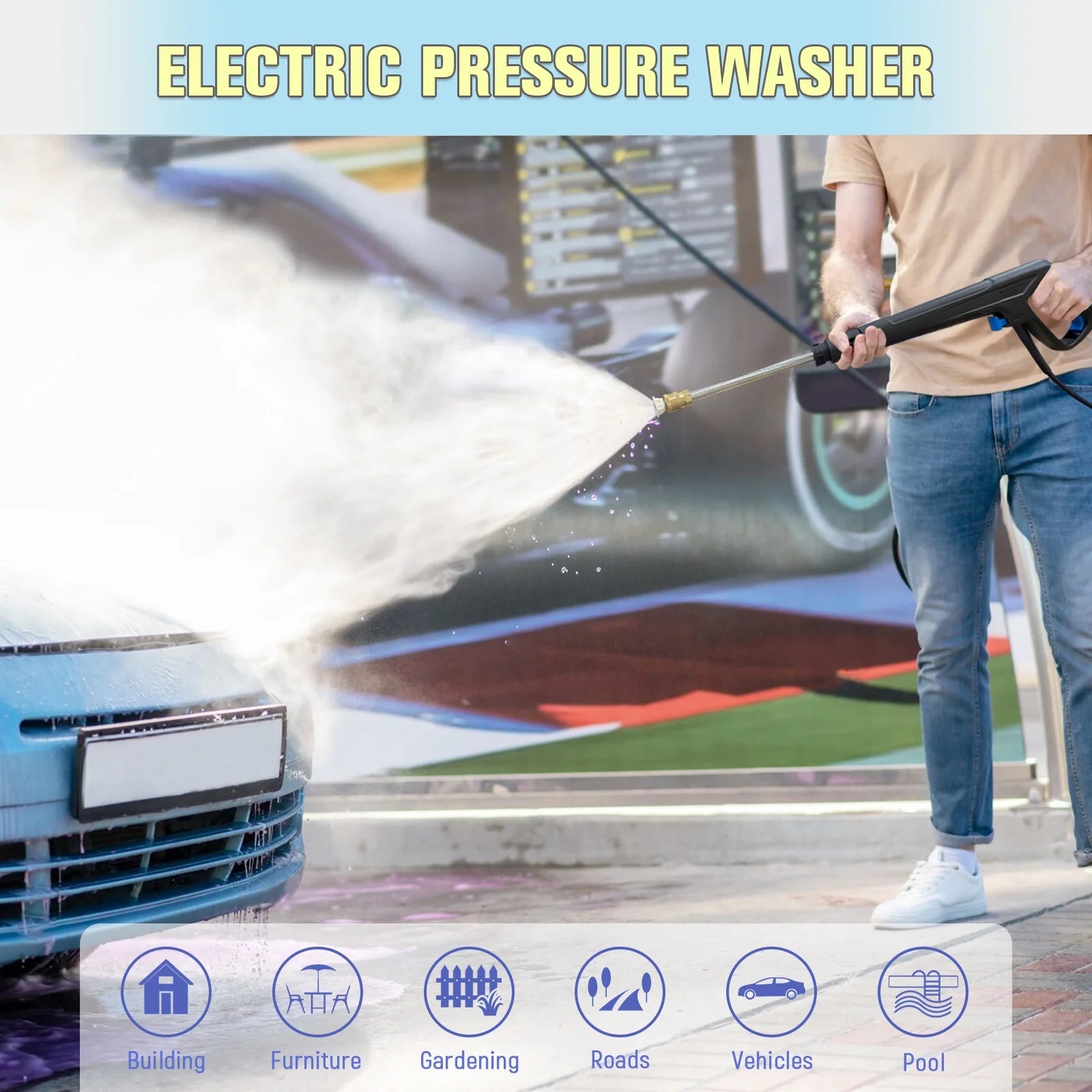 Electric Pressure Washer 4800PSIMax 2.9GPM Pressure Washer with 25 Ft Hose, 16.4 Ft Power Cord, Soap Tank Car Wash Machine Blue Ideal Cleaning for pool, Car, Patio