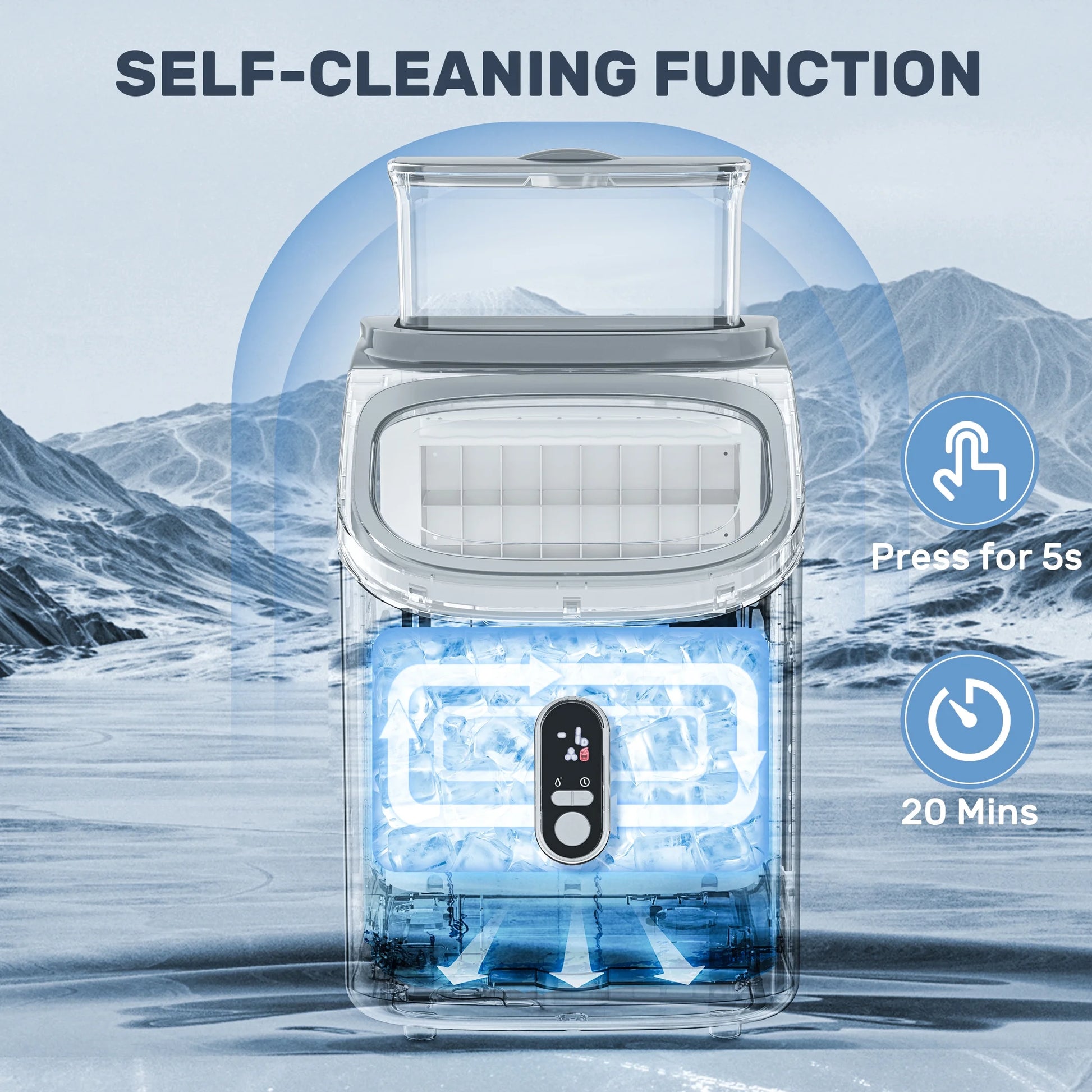 Auseo 45lbs/24H Ice Maker Countertop, 1.5+0.5L Large Water Tank, Cube Ice, Self-Cleaning, 24H Timer, Customizable Ice Making Time, Black