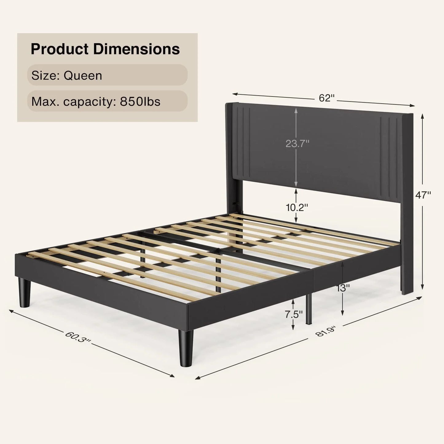 Bedroom Furniture Set - Includes Queen Bed Frame, Nightstands Set of 2, 5-Drawer Dresser & Double Wide 6-Drawer Dresser - Modern Storage Solution for Stylish Home Decor, Black