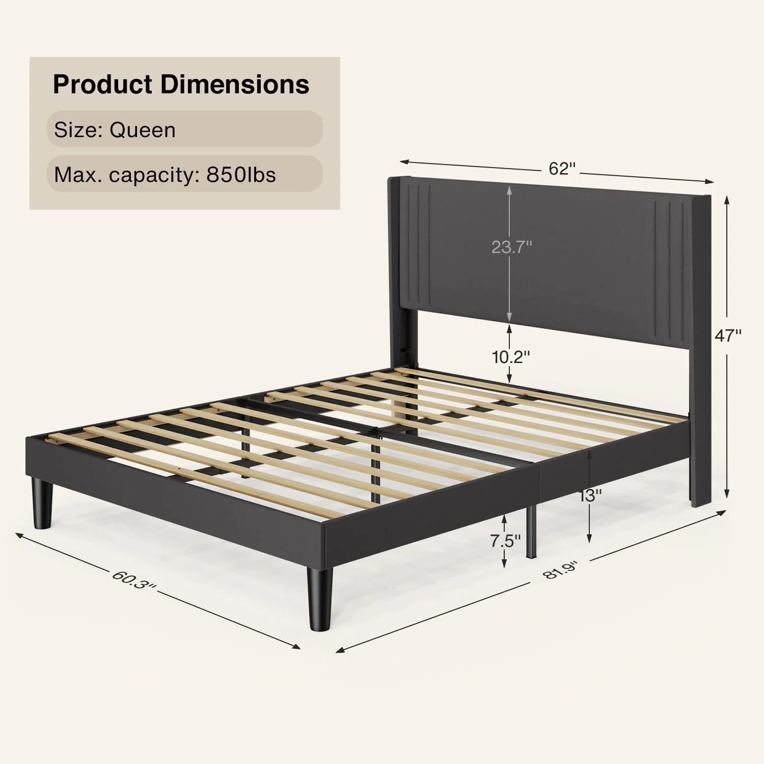Bedroom Furniture Set - Includes Queen Bed Frame, Nightstands Set of 2, 5-Drawer Dresser & Double Wide 6-Drawer Dresser - Modern Storage Solution for Stylish Home Decor, Black