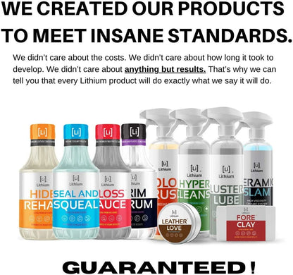 Lithium Double Tap Car Wash Shampoo is An Extremely Unique Blend of PH Balanced Cleaning Soap, Essential Oils, and Eucalyptus. A Combination That Lubricates, While It Cleans and Rehydrates your Paint
