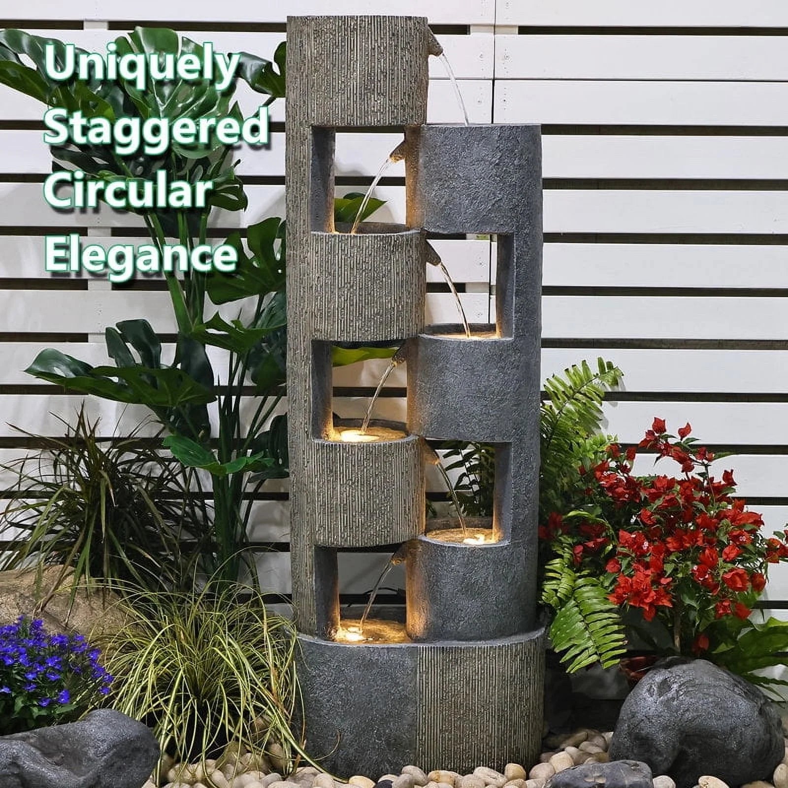 51" Outdoor Water Fountain Floor Standing Waterfalls Fountain with LED Lights for Garden, Living Room, Patio, Home Decor