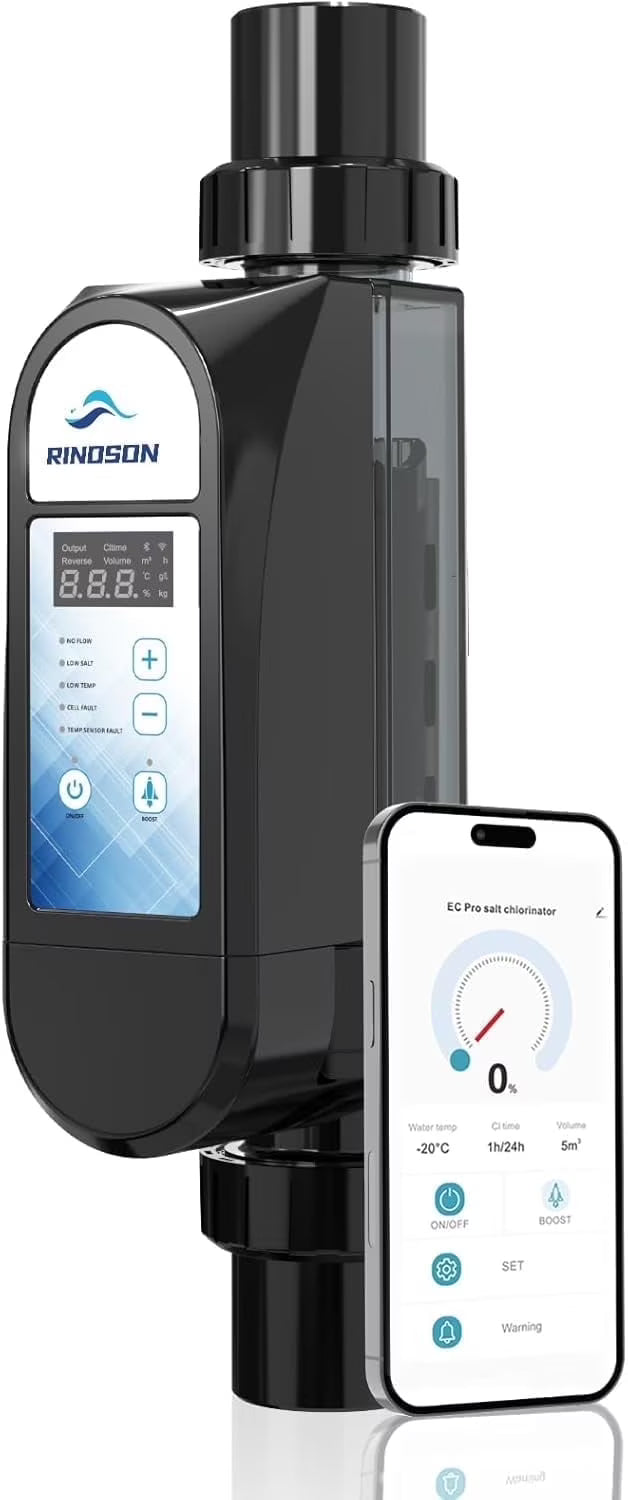 Rinoson Smart Saltwater Pool Chlorinator System Up to 18,000 Gallons Pool, Warranty-App Remote Control & Titanium Plate Self-Cleaning WiFi Salt Chlorine Generator for Pools