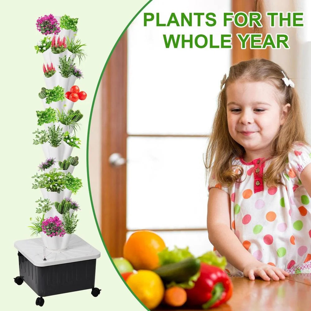 ZHON Vertical Hydroponic Garden Tower 10-layer Hydroponic Vegetable Planting Towers 50 Slots High-Rise Building Gardening Towers Standard Specifications respectable