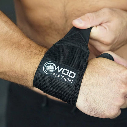 WOD Nation 12" Weightlifting Wrist Wraps for Men & Women, Set of 2, Black, Wrist Strap Support for Strength Training, Bodybuilding, Endurance