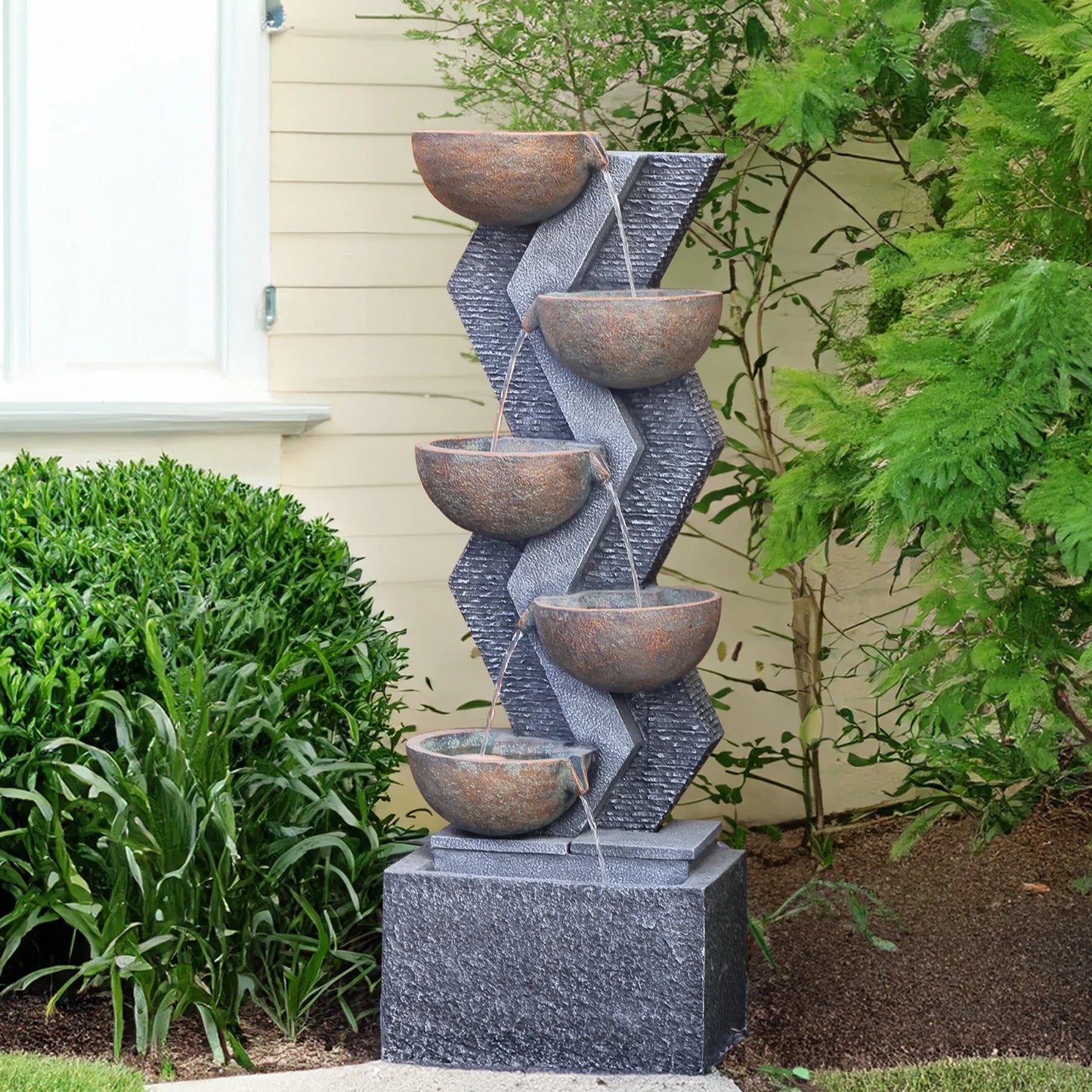 6-Tier Garden Outdoor Fountains and Waterfalls with Lights & Bowls for Patio, Backyard, Deck, Porch and Home Decor