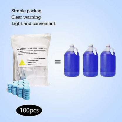OBOSOE 100Pcs Windshield Washer Fluid Tablets,Wiper Fluid Concentrate,Washer Cleaning Tool for Car Kitchen Window, 1 Piece Makes 1.05 Gallons,100 Pcs Makes 105 Gallons(Winter: Use With Antifreeze)