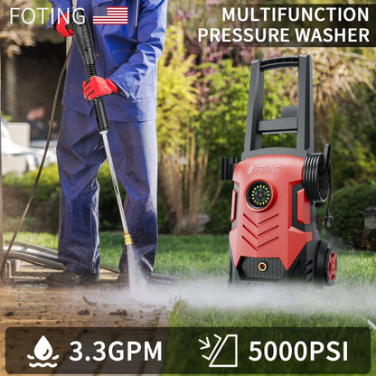 2025upgraded Electric Pressure Washer with Touch Screen, 5000PSI Max 3.3GPM��Adjustable 8 Level,4 Quick Connect Nozzles, Inlet Hose & Filter& Foam Cannon for Cars/Fences/Driveways/Home Cleaning