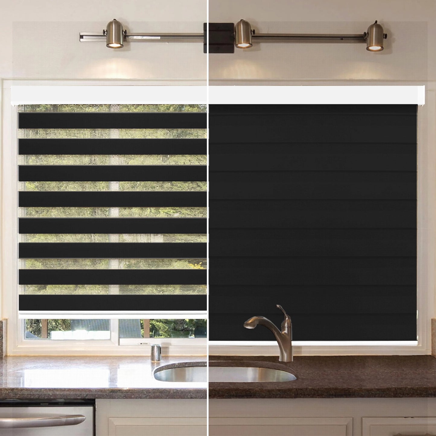 Zebra Cordless Window Blinds, Dual Layered Light Filtering Roller Shades, Easy Install Blinds, Indoor Home Decor, Pull-Down Shades for Windows, Light Control for Day & Night, Black, 22"W X 72"H