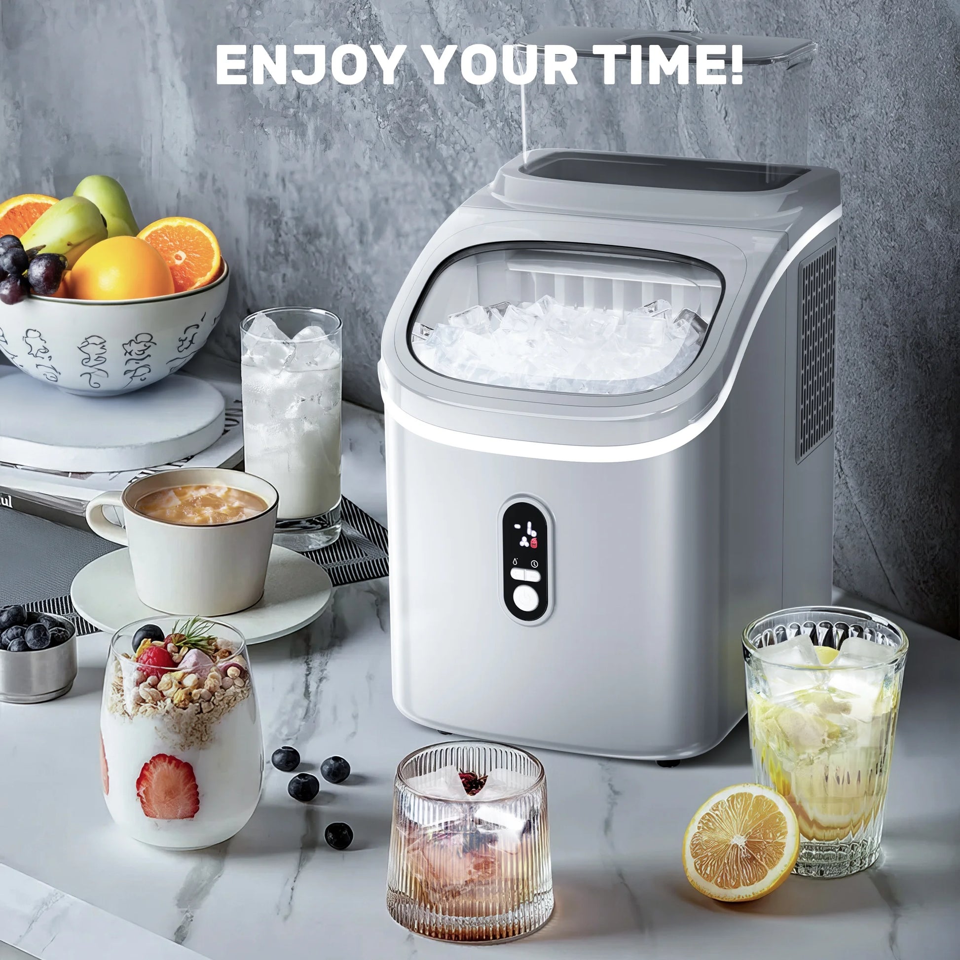 Auseo 45lbs/24H Ice Maker Countertop, 1.5+0.5L Large Water Tank, Cube Ice, Self-Cleaning, 24H Timer, Customizable Ice Making Time, Black