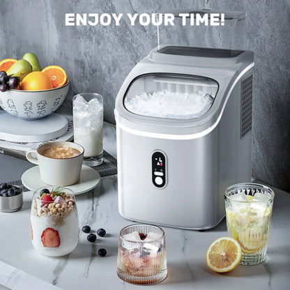 Auseo 45lbs/24H Ice Maker Countertop, 1.5+0.5L Large Water Tank, Cube Ice, Self-Cleaning, 24H Timer, Customizable Ice Making Time, Black