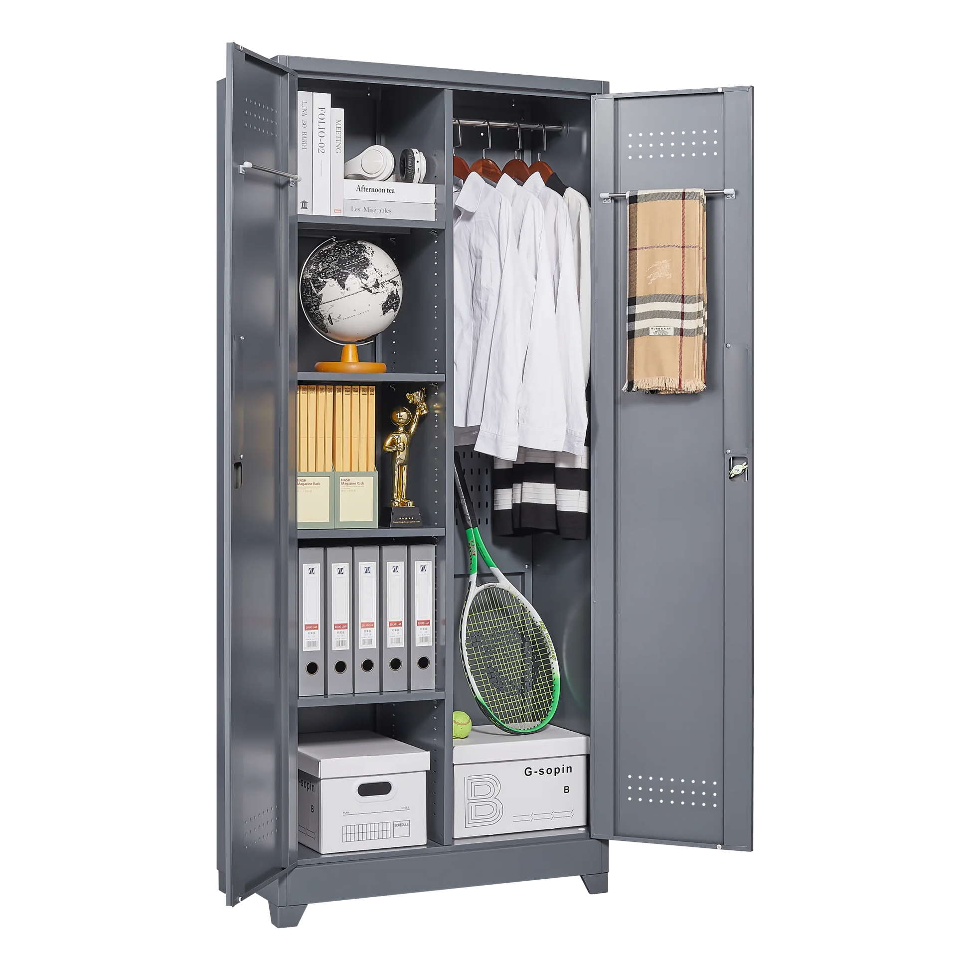 Metal Storage Cabinets, Cleaning Tool Cabinet with Locking Door, Large Tool Organizer and Storage for Kitchen, Pantry, Office