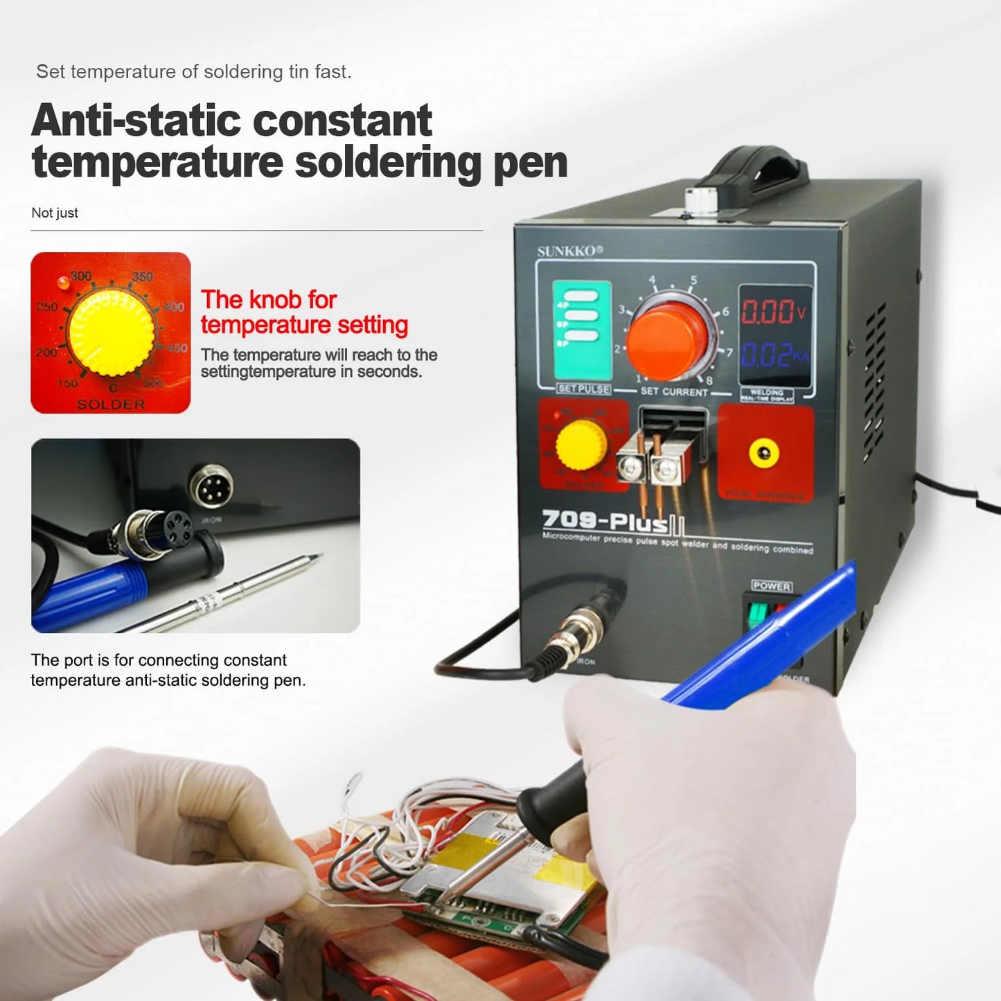 Sunkko 709Plus Battery Spot Welder Transformer Pulse Spot Welding Machine, Portable Multifunctional Battery Welding Equipment for 18650 14500 Lithium Battery Pack Building