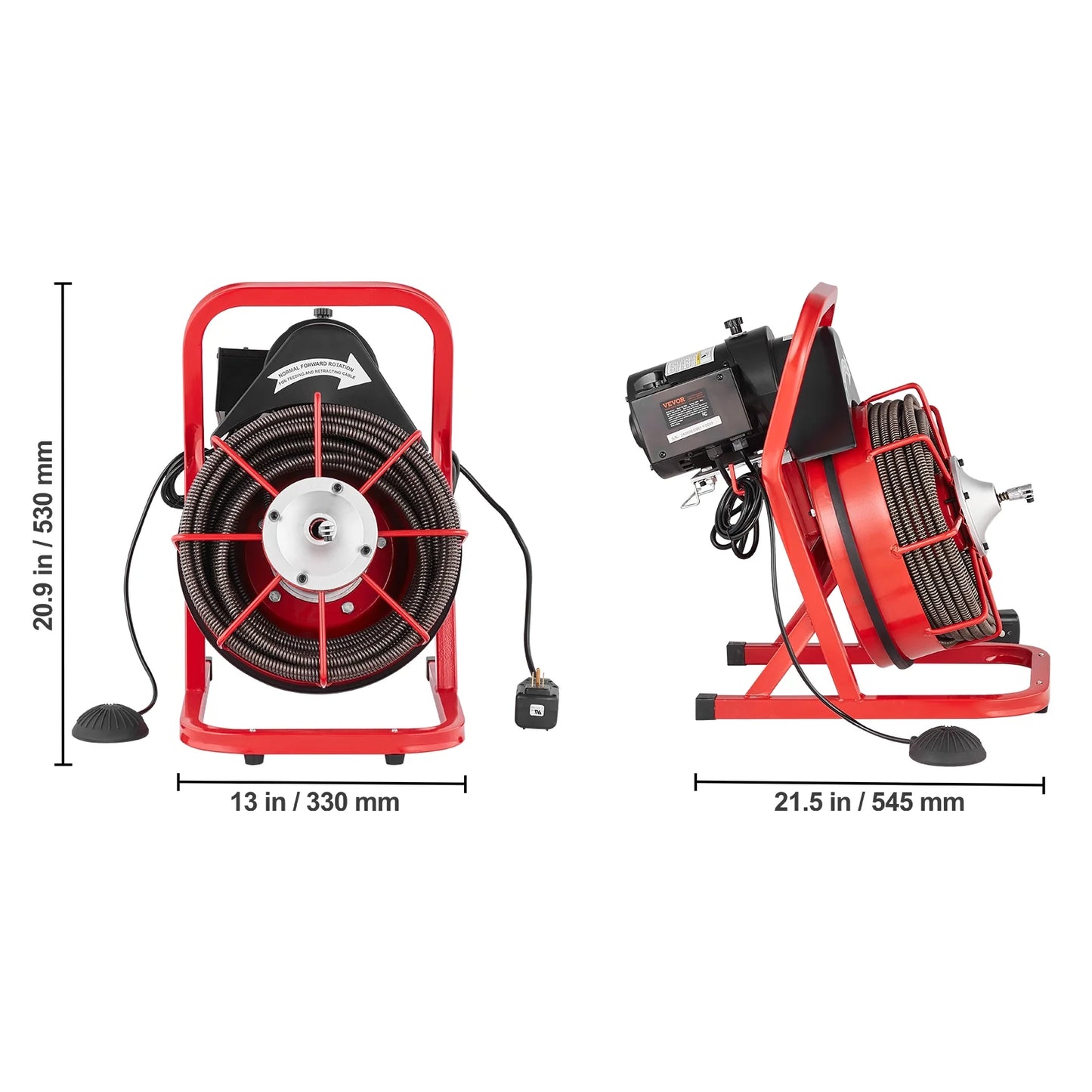 VEVOR Drain Cleaner Machine 75FT x 1/2 Inch, Sewer Snake Auger Manual Feed, 370W Electric Drain Cleaning Machine with 4 Cutters & Air-activated Foot Switch for 2" to 4" Pipes