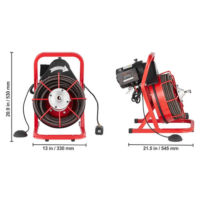 VEVOR Drain Cleaner Machine 75FT x 1/2 Inch, Sewer Snake Auger Manual Feed, 370W Electric Drain Cleaning Machine with 4 Cutters & Air-activated Foot Switch for 2" to 4" Pipes