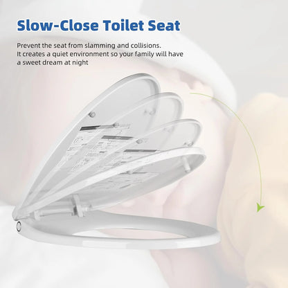 Elongated Toilet Seat with Softclose Cover, One-Click to Quick Release, Easy Installation & Cleaning, Compatible with TOTO/Gerber/Kohler, Non-Slip Toilet Bumpers, White