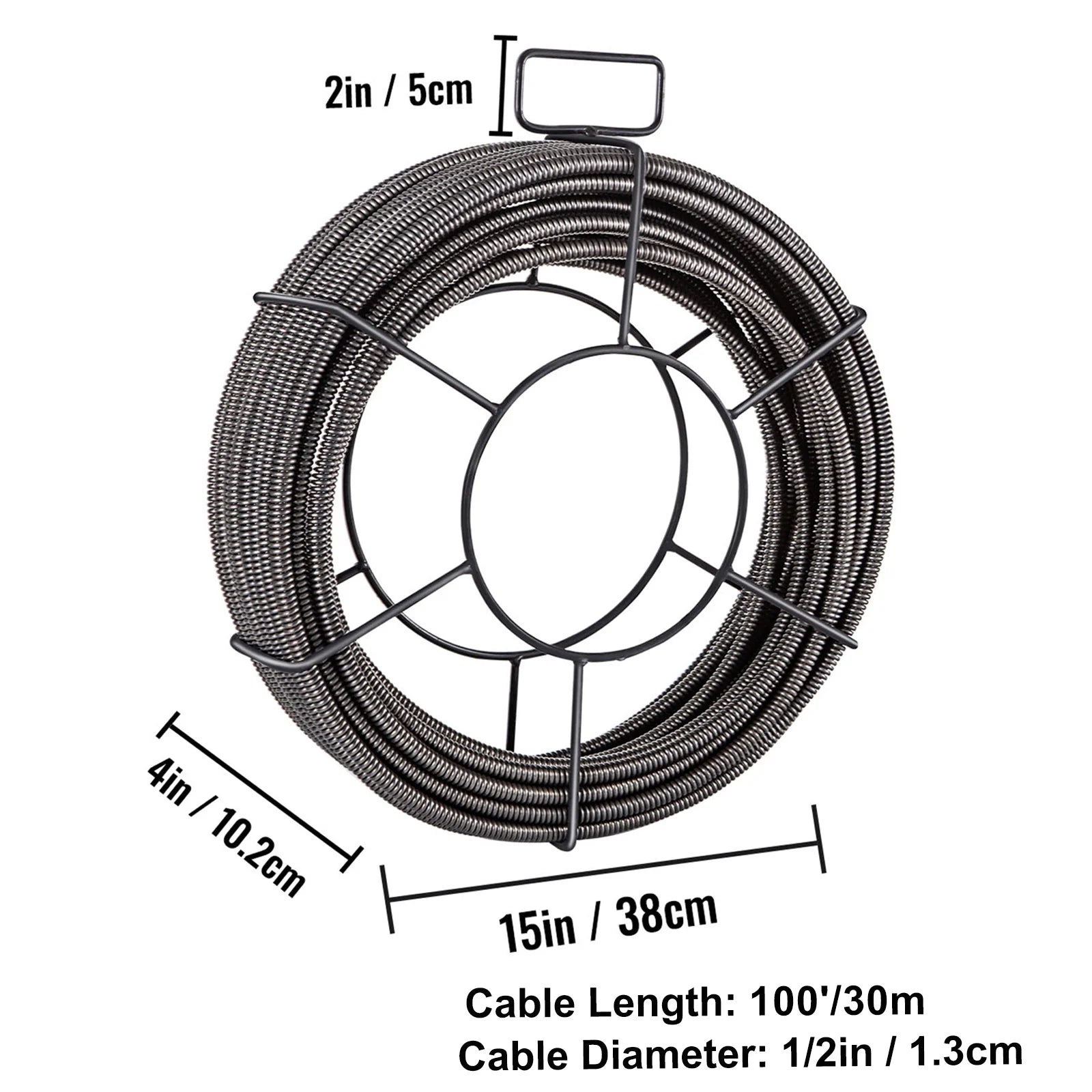 SKYSHALO Drain Cleaning Cable 100 Feet x 1/2 Inch Solid Core Cable Sewer Cable Drain Auger Cable Cleaner Snake Clog Pipe Drain Cleaning Cable Sewer Drain Auger Snake Pipe