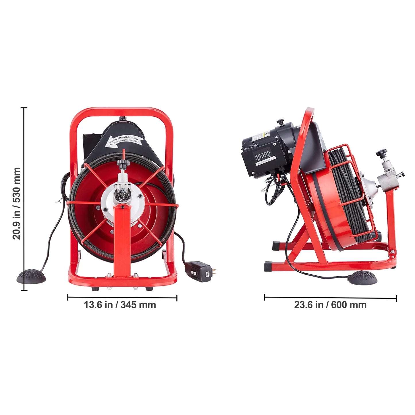 KFFKFF Drain Cleaning Machine, 50FT x 3/8 Inch, 250W Electric Drain Cleaner with Auto Feed, Includes 4 Cutters & Air-activated Foot Switch, Suitable for 2"-4" Pipes