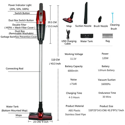 Cordless Wet Dry Vacuum Cleaner and Mop All in One, Lightweight Powerful Stick Vacuum Cleaner and Mop, One-step Cleaning, Rechargeable Upright Vacuum Cleaner for Home Hard Floor Pet Hair