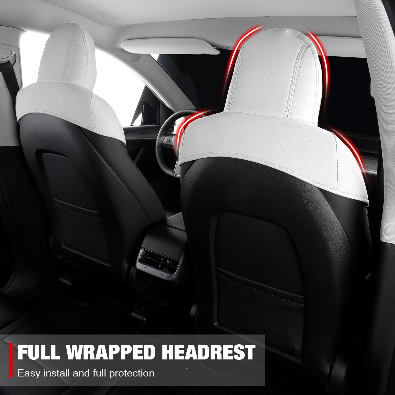 Ikon Motorsports Seat Cover Cushions Compatible With 2020-2024 Tesla Model Y 4-Door, V1 Style White Suede Leather 1st 2nd Row 5-Seat Seat Cover Cushion Protectors