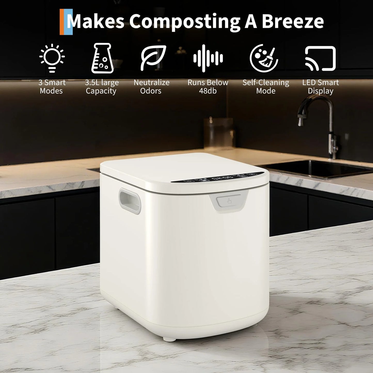 Danolapsi 3.5L Electric Kitchen Composter Smart Odorless Compost Bin Auto-Cleaning,Countertop Food Waste Composting Machine -Fast 4-6H Food Waste to Fertilizer Conversion for Outdoor Use