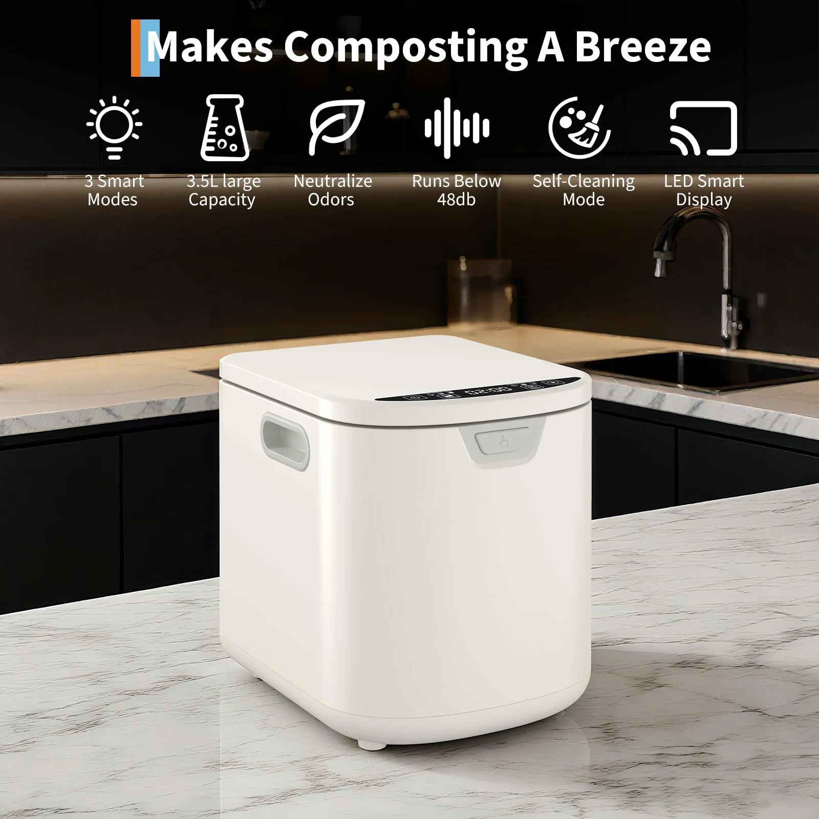 Danolapsi 3.5L Electric Kitchen Composter Smart Odorless Compost Bin Auto-Cleaning,Countertop Food Waste Composting Machine -Fast 4-6H Food Waste to Fertilizer Conversion for Outdoor Use