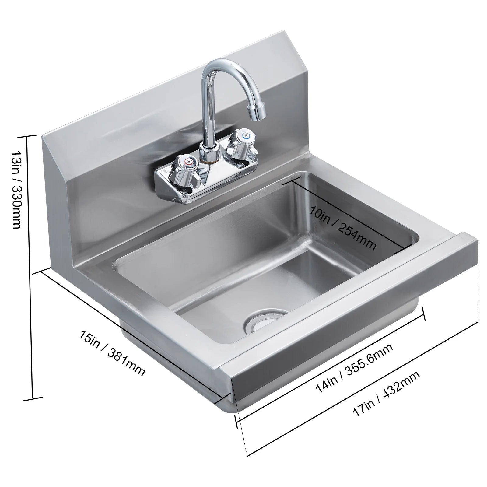 KFFKFF Industrial Hand Wash Station with Tap, Certified Stainless Steel Basin for Cleaning, Compact Hand Cleansing Sink, Wall-Fixed Utility Basin for Eatery, Cooking Area, Pub, Garage and Residence