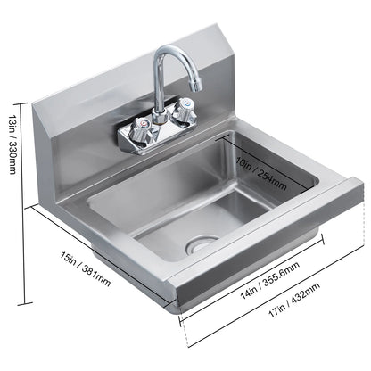 KFFKFF Industrial Hand Wash Station with Tap, Certified Stainless Steel Basin for Cleaning, Compact Hand Cleansing Sink, Wall-Fixed Utility Basin for Eatery, Cooking Area, Pub, Garage and Residence