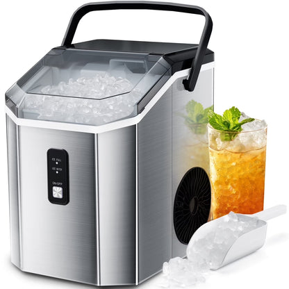 LHRIVER Nugget Countertop Ice Maker with Soft Chewable Ice, 35Lbs/24H, Self-Cleaning, Ice Scoop,Stainless Steel Silver