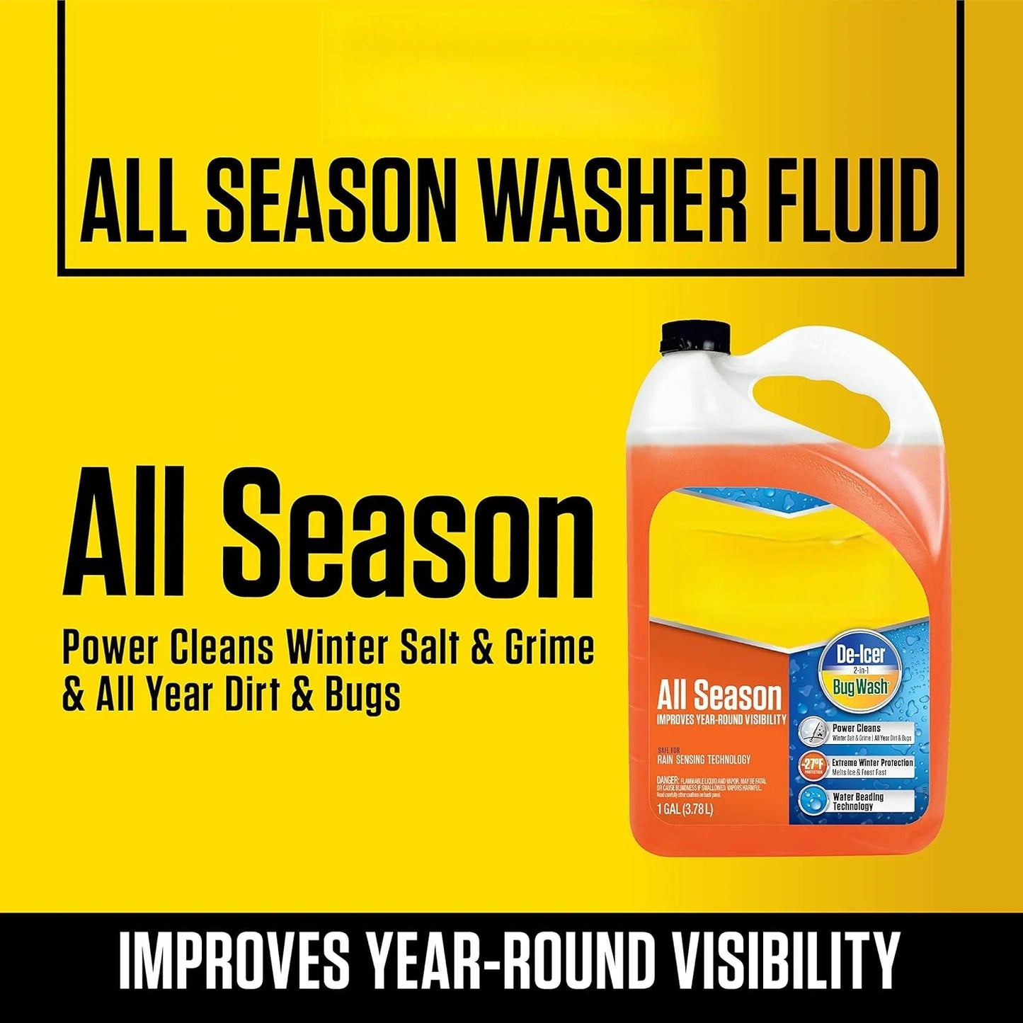 6-Pack 1-Gallon 3-in-1 Windshield Washer Fluid, All-Season Formula for Cleaning, Defrosting, and Protecting Car, Truck, and Vehicle Windshields