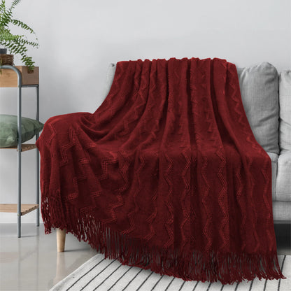 PAVILIA Maroon Red Knit Throw Blanket Couch, Soft Knitted Boho Farmhouse Home Decor Woven Throw, Cozy Decorative Afghan Bed Sofa, Outdoor Summer Fall Gift Lightweight, Burgundy Wine Cranberry, 50x60