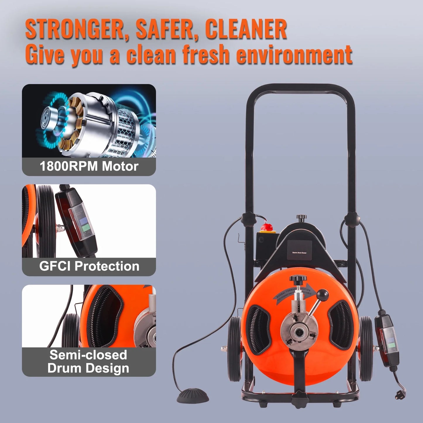 BENTISM Drain Cleaning Machine 75 ft x 3/8 in Electric Drain Auger Drain Cleaner Machine Auto Feed