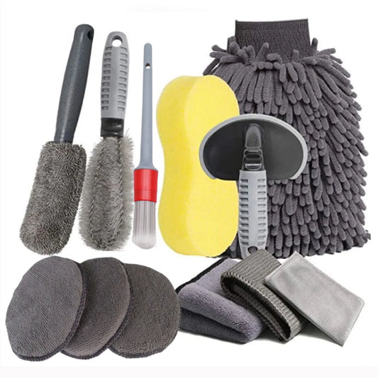 Dznils 12Pcs Car Wash Tool Cleaning Kit Auto Care Car Wash Cleaning Tools Kit for Cleaning Wheels Interior Exterior Seat