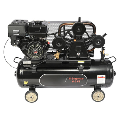 KFFKFF 15HP Gas-Fueled Air Compressor, 30 Gallon Horizontal Compressor Tank, 33CFM@115PSI Gas Propelled Piston Pump Compressed Air System with 115PSI Maximum Pressure for Building Sites Workshop