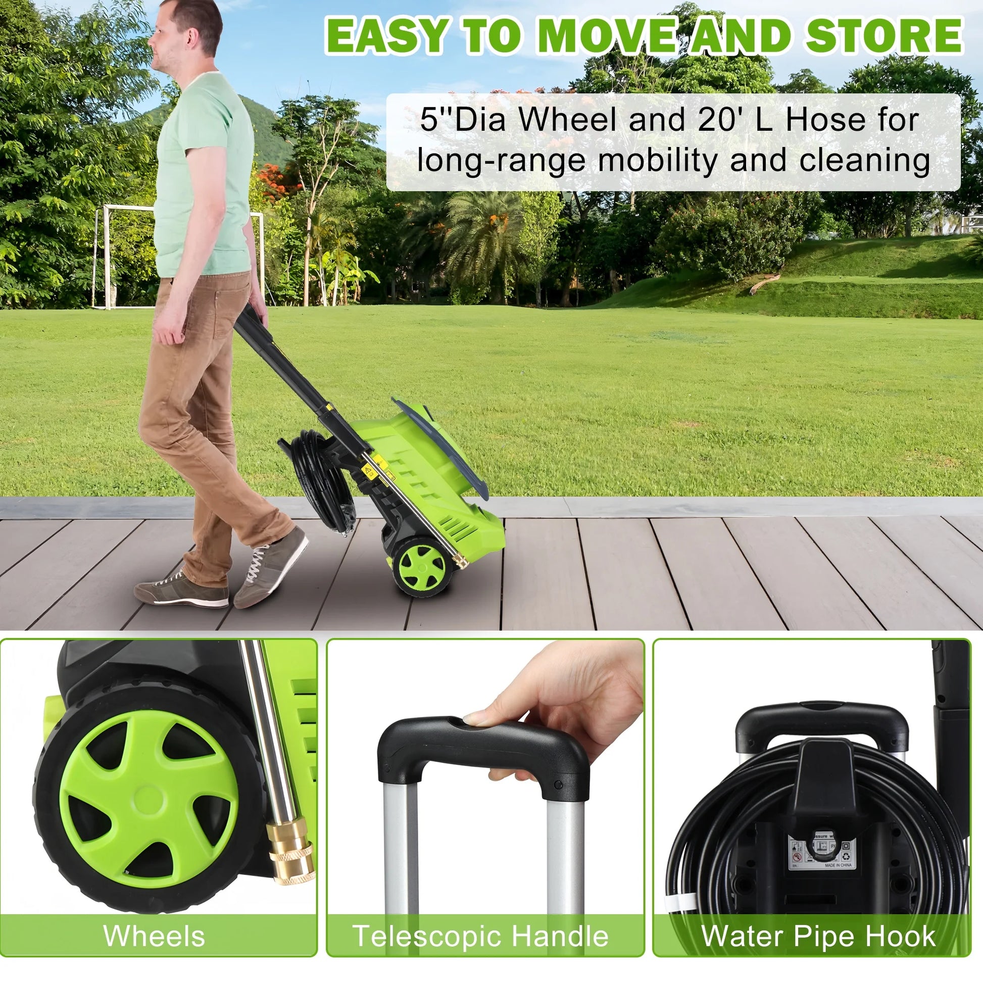 Seizeen Pressure Washer, Power Washer Electric Powered Max 3300 PSI 2 GPM, 1800W 110V Motor, with Foam Cannon & 7.3M Hose, Car House Garden Cleaning