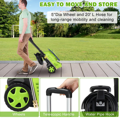 Seizeen Pressure Washer, Power Washer Electric Powered Max 3300 PSI 2 GPM, 1800W 110V Motor, with Foam Cannon & 7.3M Hose, Car House Garden Cleaning