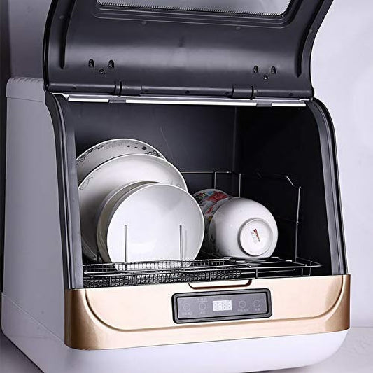 Countertop Dishwasher Kitchen Mini Portable Dish Bowl Washer Tabletop Automatic Dishwasher Deep Cleaning for Home, Apartment, RV (White & Black)
