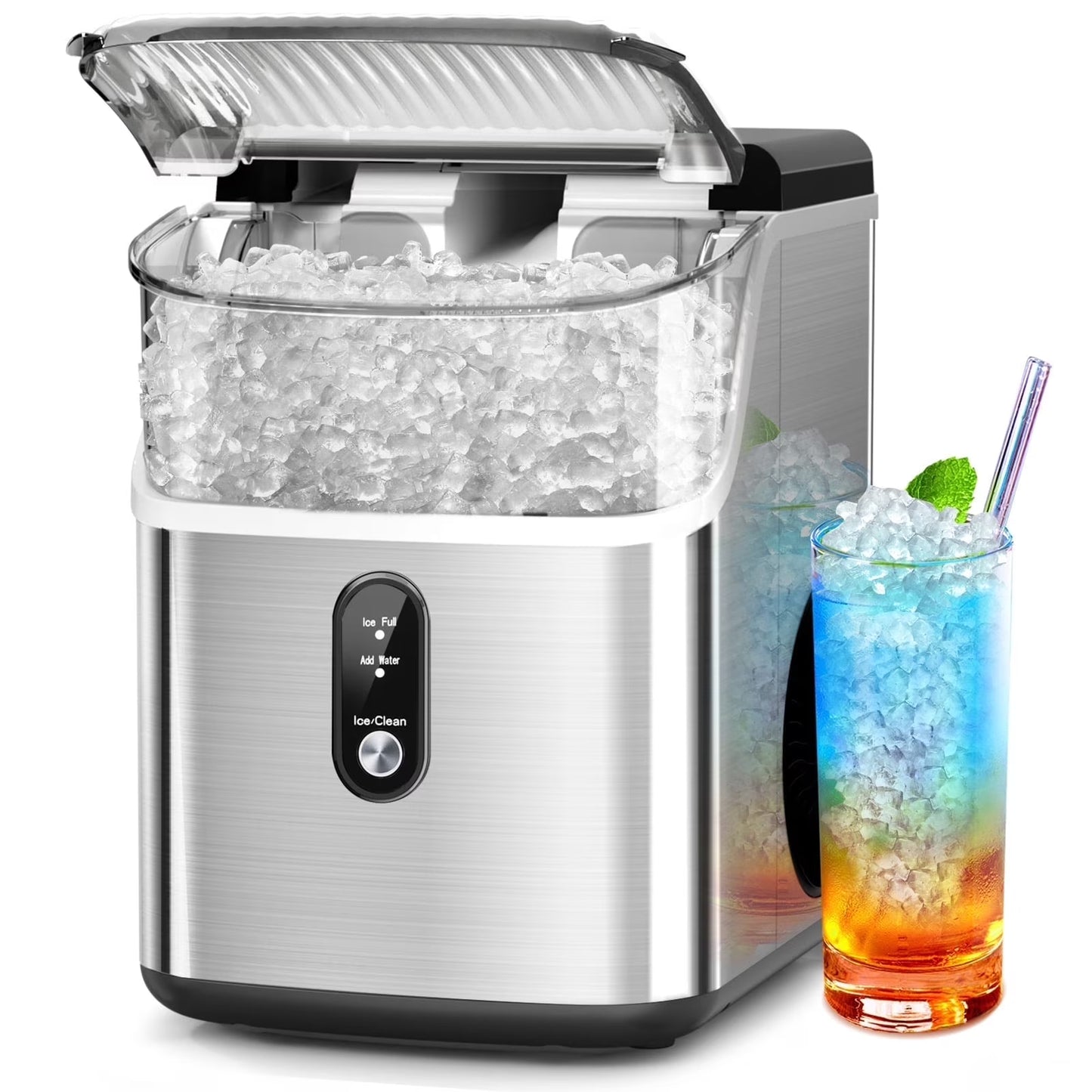 Auseo Nugget Ice Maker Countertop, Pebble Ice Maker Machine with 35lbs/24H Soft Ice, Self-Cleaning, for Home/Kitchen/Office (Black)